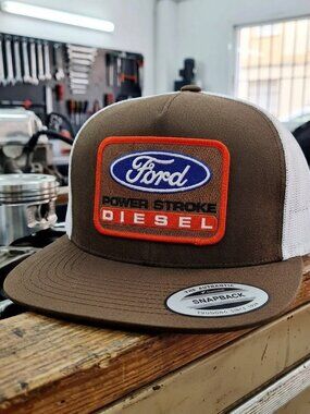 Retro Ford Power Stroke Diesel Hat Truck Brown White Yupoong Snapback Cap USA Ne